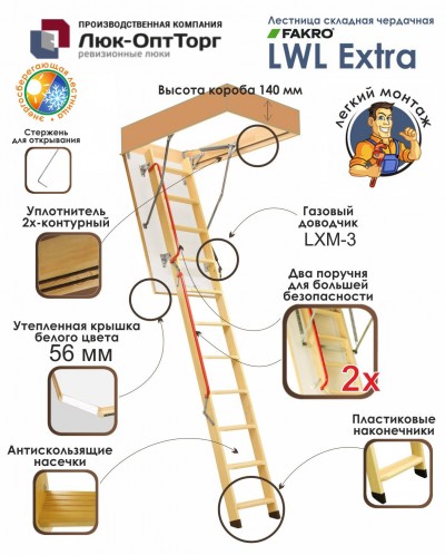Чердачная лестница Fakro LWL Extra h=2800